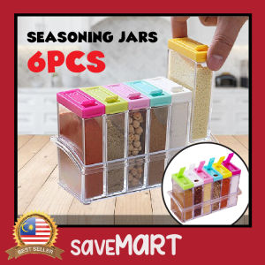 6pcs Seasoning Jars Masala Box Salt Pepper Spices Colorful Lid Kitchen/Balang Perasa