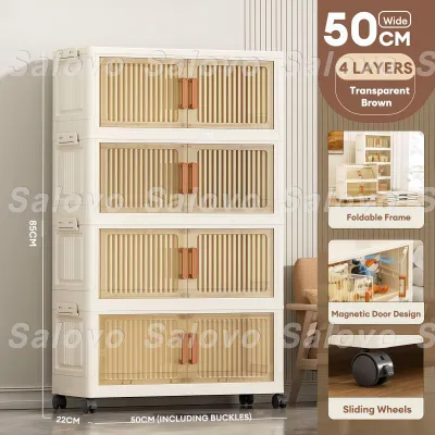 SALVO 5 Layers Storage Cabinet Drawer Layers Thickened Drawer Organizer Storage Baby Clothes Storage Box For Toy With Cream Door Plastic Home Organizer Wardrobe Space-Saving