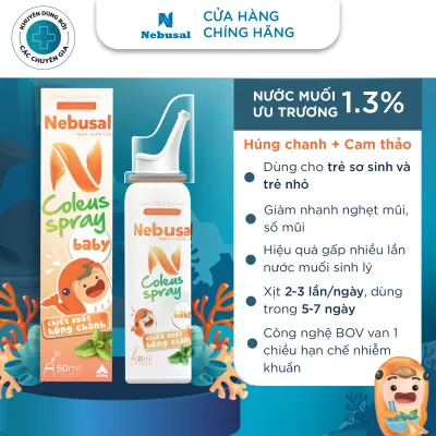 Xịt Mũi Cho Bé NEBUSAL Coleus Húng Chanh Ưu Trương Giảm Nghẹt Mũi Sổ Mũi Cảm Lạnh Chai 50ml