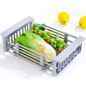 Giá Kệ Inox Gác Chậu Bồn Rửa Bát Đa Năng Có Thể Kéo Rút Gọn. Rổ Để Bồn Rửa Chén Đựng Ráo Nước Rau Củ Quả Úp Chén Bát