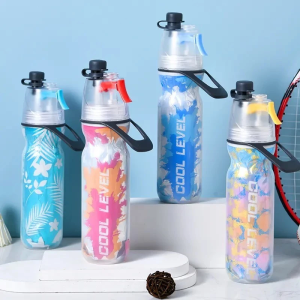 Bình Nước Thể Thao Phun Sương 600ml | Bình Nước Xịt Sương Làm Mát Có Quai Xách Du Lịch Tập Gym