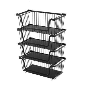 4 Pack Black Commercial Wire Baskets with Nonslip Base Vegetable Basket Perfect for Vertical Refrigerator Storage