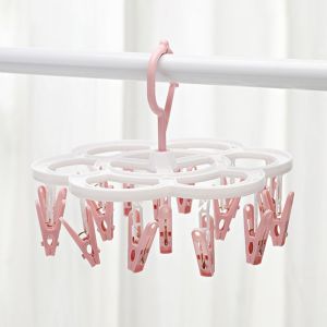 GEMMA Multi-functional Anti-Slip 16 Clips Children Bathroom For Socks Adults Living Room Laundry Rack Clothes Hanger Clothes Organizer Home Supply Drying Rack