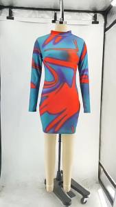 M3120 Temperament Printed Slimming High-End Dress European and American Womens Clothing Skirt Foreign Trade Spring New Fashion Casual ㏇L0514