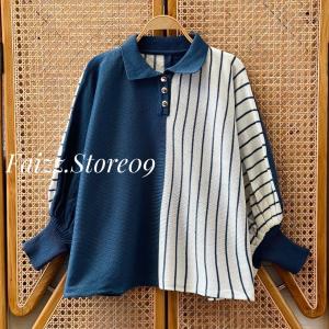 Gracee Polo Blouse Knits - Atasan Baju Rajut Wanita Berkerah Motif Garis Kekinian Korean Style Premium