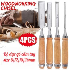 Bộ 4 Cây Đục Gỗ CR-V Cao Cấp | Bộ Dụng Cụ Thợ Mộc Cầm Tay DIY | Đục Mỹ Nghệ Siêu Sắc