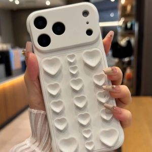 Cute 3D Heart Suction Cup Slim Frameless Candy Phone Case For iPhone 17 16 15 14 13 Pro Max Adsorption Strong Shockproof Cover