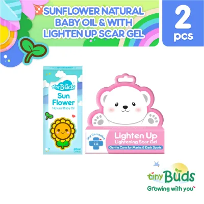 Tiny Buds Happy Days Natural Sunflower Baby Oil (50ml) with Lighten Up Lightening Scar Gel 20g
