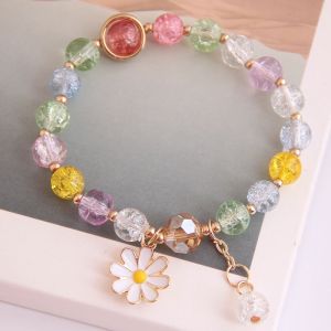 Lovely Crystal Beads Daisy Charm Fortune Bracelet for Women Girls Wrist Chain Bangle Jewelry