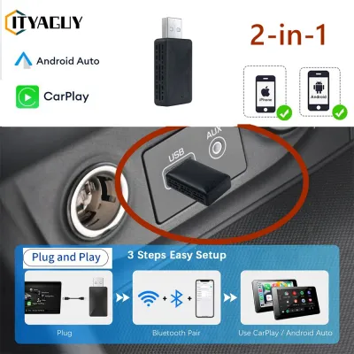 Wireless CarPlay android auto adapter for factory wired car wireless CarPlay & Android auto 2 in 1 Wireless Apple CarPlay Dongle Receiver Adapter Android Auto Dongle Receiver Adapter For Car Apple Player with USB Plug and Play CarPlay Adapter