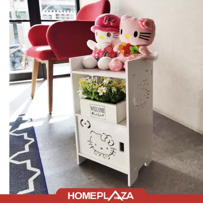 Meja Nakas Serbaguna Rak Serbaguna Rak Buku Portable Lemari Multifungsi Rak Ruang Tamu Meja Kamar Tidur Motif Hello Kitty