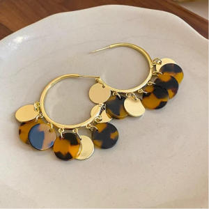 Fashionable Ring Gift 韩系豹纹耳环美拉德夸张醋酸树脂金属流苏耳钉显脸小气质轻奢耳饰