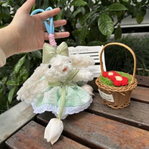 BELLERY Princess Pearl Dress Bow Plush Rabbit Keychain Bow Knot Stuffed Rabbit Doll Keyring Doll Accessories Tulip Plush Rabbit Keychain As Kids Gift