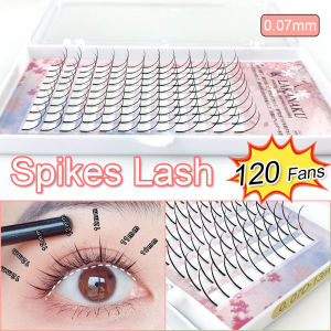 Lakanaku 120 Clusters Spike Lashes 0.07 C D 8-18mm Pre Made Volume Silk Spikes Eyelash Extension Makeup Individual Cilios