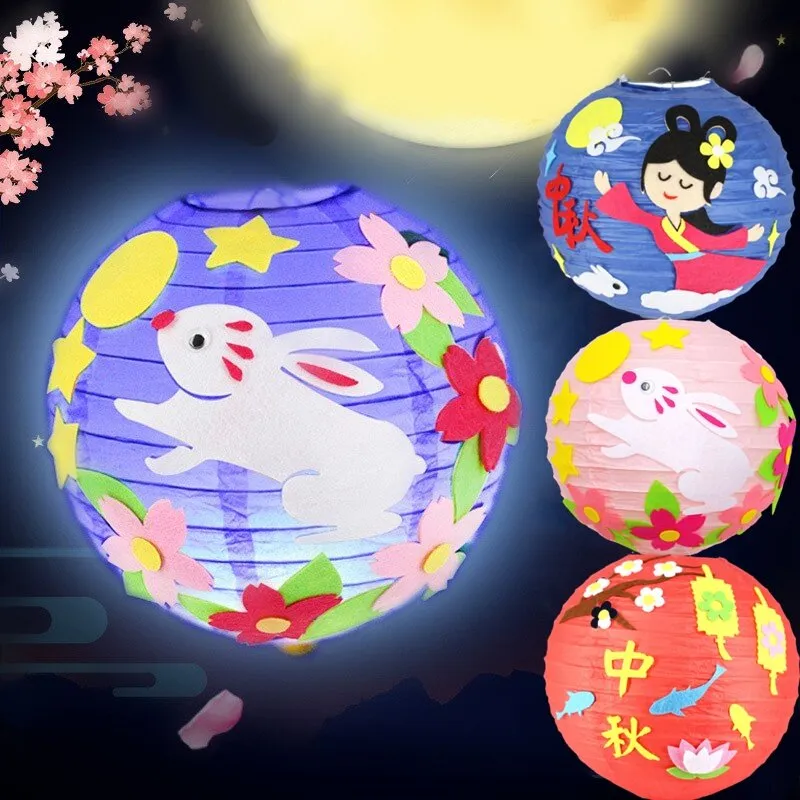 Mid-Autumn Festival Lovely LED Lantern Cartoon Animals Rabbit Flower Moon Paper Lantern Chinese Lantern Diy Handcrafts I2835530590
