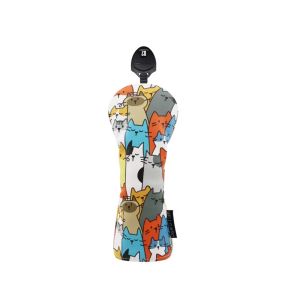 SKONHED Graffiti Cat Pattern Golf Club Head Cover Cartoon Animal PU Leather Golf Wood Headcover Outdoor Sports Kawaii Golf Club Protector Driver Fairway