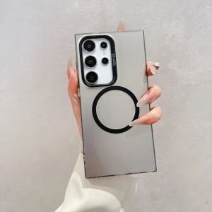 Ốp cho Samsung Galaxy S24 S23 Ultra s23fe 5g 2024 vỏ điện thoại hút nam châm màu kim loại Aurora vỏ lưng mờ da cho Sam s24ultra s24plus S24