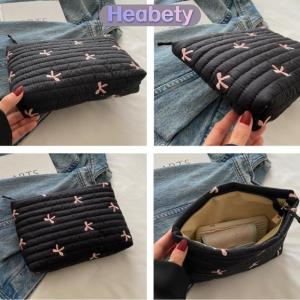 Heabety Cute Makeup Bag With Zipper Large Capacity Cosmetic Bag Embroidery Bow Wash Storage Bag For Women Toiletry Pouch