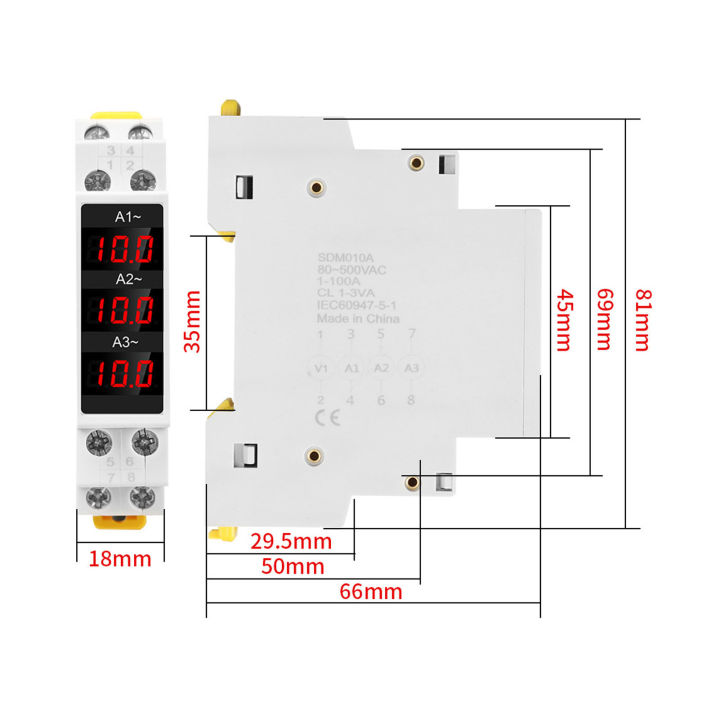 Digital DIN rail energy meter, LED voltmeter, ampermeter, active labor factormeter, high-precision power meter with dual display (AC80-300 / 100A