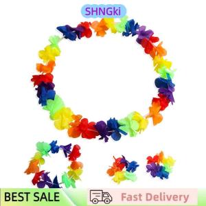 SHNGki 4Pcs set Hawaiian Artificial Flowers Leis Necklace Garland Headband Wedding Birthday Beach Tropical Party Decoration