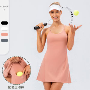 alo yoga Skirt Tenis Yoga Bertali Bogel Elastik Cepat Kering Skirt Sukan Golf Poket Anti-Pendedahan Set Dua Keping Kecergasan