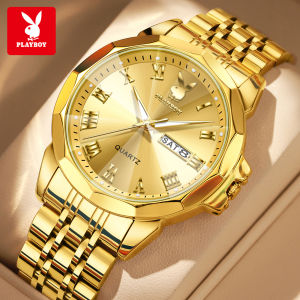 PLAYBOY Men Casual Watches Waterproof Original Fashion Business Stainless Steel Strap Perfume Watches Luminous Calendar Watch For Mens
