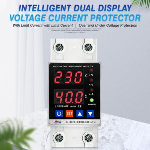 【UEB】 Over Under Voltage Protector Dual Display Overvoltage Over Current Protection Device 40A/63A 220V Din Rail for Home Office Appliance