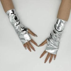 1Pair Punk Gothic Style Short Fingerless Gloves Womens Faux Patent Leather Fashion Hip Hop Performance Party Half Finger Gloves