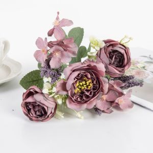 1 Bunch Beautiful Hydrangea Roses Artificial Flowers for Home Wedding Decorations High Quality Autumn Bouquet Mousse Peony Fake Flower