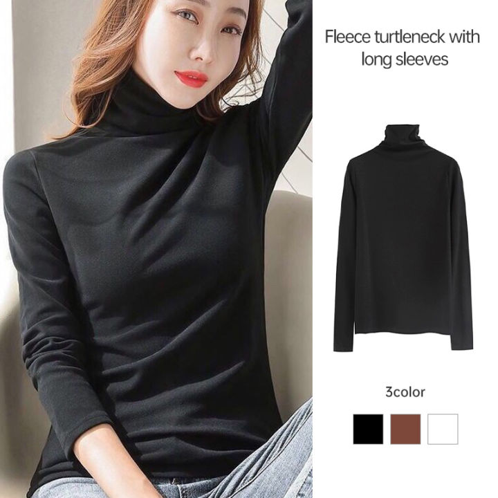 Thin Velvet Solid Color T-shirt Women Turtleneck Bottoming Shirt  Long-sleeved Slim Fitting Top