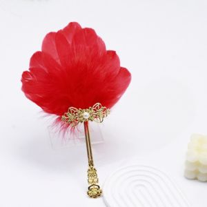 ECOCOKU Gold Handle Feather Hand Fan Colorful Vintage Ornate Handheld Fan Handmade Craft Chinese Style Dance Fan Wedding Party