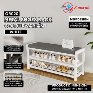 E-Morah (Buatan Malaysia) OR020 Metal Shoe Rack Sturdy with Cushion Bench with 2 Tier Shoe Storage Shoe Rack Shoe Shelf Rak Kasut Besi Kuat Kusyen Lembut