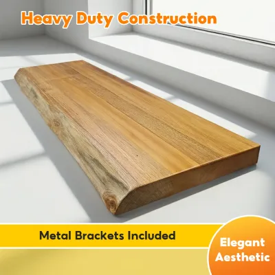 Solid Genuine Mahogany Live Edge Floating Shelf w / Bracket