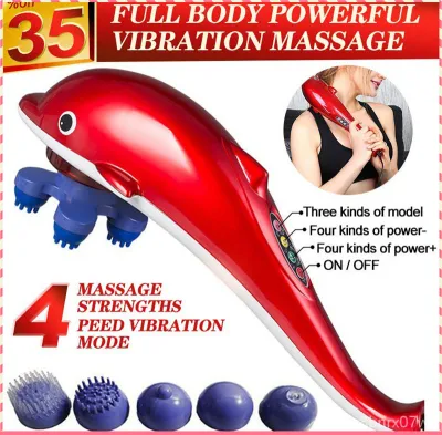 BBเครื่องนวดปลาโลมา เครื่องนวดมัลติฟังก์ชั่น บรรเทาความเมื่อยล้า Electric Dolphin Massager Back Massage Hammer Vibration Infrared Stick Roller Cervical Body Massage Handheld Multif