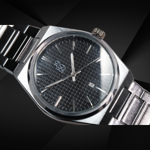 1989 Watch Co. Epoque Black Obsidian Stainless Silver Integrated Bracelet