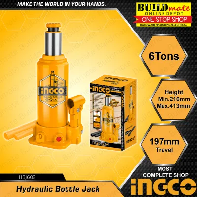 INGCO 6 TONS Hydraulic Bottle Jack High Quality Jack 6 Ton Welded Bottle Jack Leak Proof Welded HBJ602 - BUILDMATE - IHT