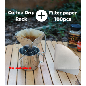 Portable Coffee Filter Dripper Holder + filter paper 100pcs set Stainless Steel Rack Camping Hiking Penapis