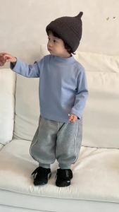 Childrens Autumn and Winter 2025 Baby clothes Korean style childrens clothing boys half-high collar base shirt and thickened sweatpants set