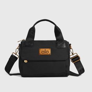 Small Flip Casual Messenger Bag Smooth Wrinkle Resistant Fabric Square Metal Logo Plate Lightweight Dual Use Hand Crossbody Bag For Shopping Dating Campus alo bag