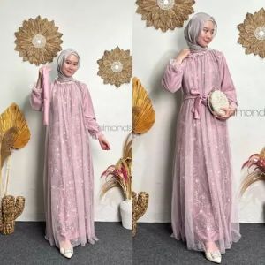 REYNA GAMIS LONG DRESS SATIN MIX TILLE GARDEN DRES WANITA PESTA KONDANGAN LEBARAN BRIDESMID TERBARU BISA COD