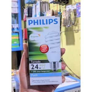 PHILIPS Tornado Lampu Hemat Energi (LHE) 24 Watt Cahaya Putih (Setara 125W) – Bentuk Spiral Kompak Cahaya Super Terang Hemat Energi Jangka Panjang Tahan 8 Tahun Ideal untuk Aula & Ruang Kerja Luas.