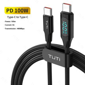 TUTI Kabel Data 5.0A 20V Fast Charging Type C to Type C Digital Display QC3.0 Kabel Data 100W