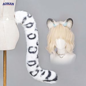 Plush Snow Leopard Ears Hairband Fluffy Tail Fursuit Furry Animal Ear Headband Hallowwen XMAS Cosplay Props Costume Accessories2026
