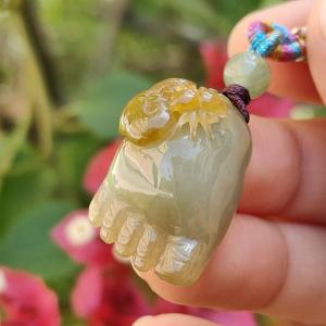 Nicely Crafted Yellow Premium Quality Leg with Ruyi and Spider Natural Type A Jadeite Pendant Symbolism Contentment wealth and happiness wealth and good fortune with certificate weigh 10.70 grams 25.80 * 16.6 * 14.5 mm suitable daily wear (pendant73)