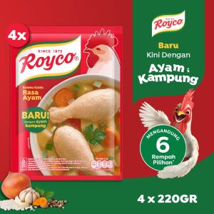 [Paket isi  4] Royco Bumbu Kaldu Penyedap Rasa Ayam Formula Baru Ayam Kampung 220g - Royco Penyedap Rasa Bumbu Penyedap Makanan Bumbu Kaldu