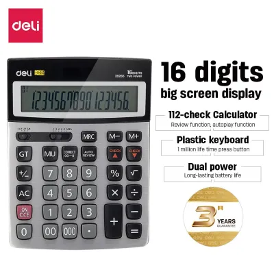 Deli Kalkulator 120 Check 16 Digit Garansi 3 Tahun LCD besar dan kualitas tinggi E39265