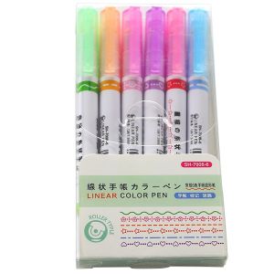 6Pcs/Set Creative Line Shaped Highlighter Pen Multi Color Roller Tip Marker Pen Curve Pen for DIY Journal School Supply