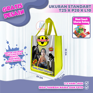 (65 PCS) TAS ULTAH CUSTOM PALING MURAH / GOODIE BAG CUSTOM TERMURAH / Tas Souvenir ultah goodie bag ulang tahun murah tas muat snack ultah gratis nama dan fototas ulang tahun anak Goodie bag ulang tahun anak muat snacck tas ultah free desain