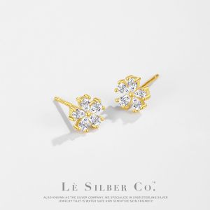 Le Silber Co. S925 Sterling Silver - Sparkle Petals Stud Earrings Subang Telinga / Anting-Anting Perak