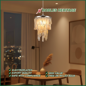Elegant Capiz Shell Chandelier with LED Bulb | Energy-Saving High-Quality Indoor/Outdoor Lighting by Robles Heritage